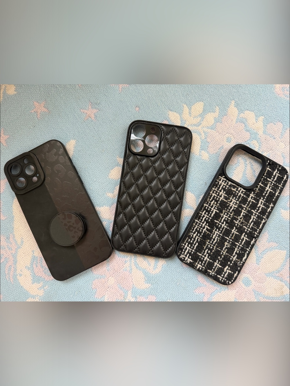 Pick 1! Black Quilted /Leopard/Tweed iPhone 15 Pro Max Case Cell Phone